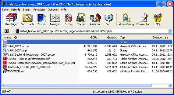 mit WINRAR geöffnete Archiv